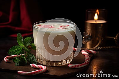 A chilly, peppermint-infused cocktail, featuring a creamy, white chocolate liqueur-based drink, served in a frosty glass with a Stock Photo