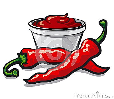 Chilly peppers and ketchup Stock Photo
