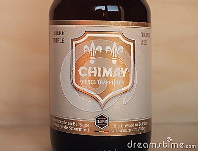 CHIMAY - CIRCA APRIL 2020: Chimay bottle of beer Editorial Stock Photo