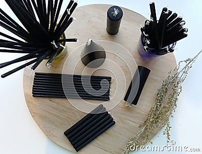 Black spell candles for witchcraft Stock Photo