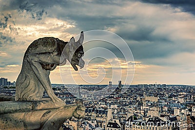 Chimera (gargoyle) of the Cathedral of Notre Dame de Paris Stock Photo