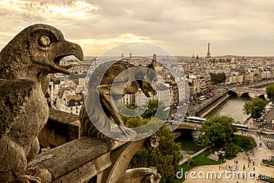 Chimera (gargoyle) on the Cathedral of Notre Dame de Paris Stock Photo