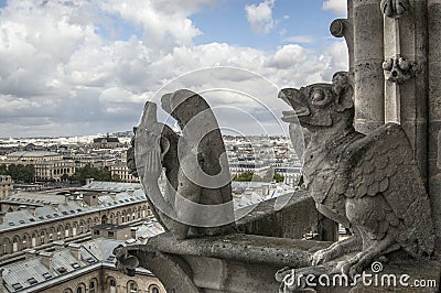Chimere of Notre-Dame overlooking Paris Stock Photo