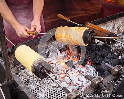 Chimney cakes typical sweet of Budapest Stock Photo