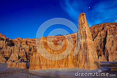 0000214_Chimney formation at Cathedral Gorge with moonrise_2039 Stock Photo