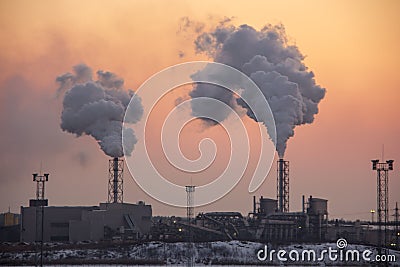 Chimney smoking stack. Air pollution and climate change theme. Stock Photo