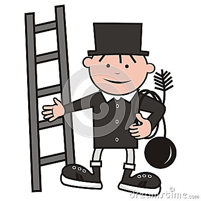 Chimney sweep, person with ladder and brush, vector illustration Vector Illustration