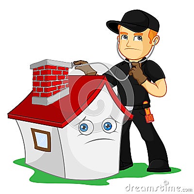 Chimney Sweeper checking chimney Cartoon Illustration