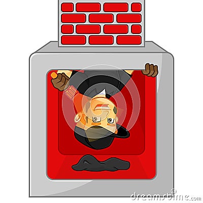 Chimney Sweeper cleaning fireplace hold flashlight Cartoon Illustration