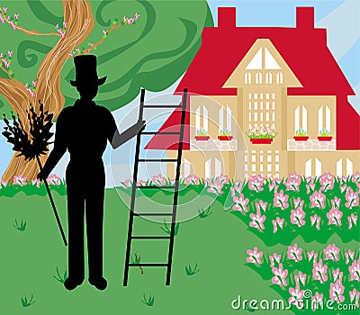 Chimney sweeper at work Vector Illustration