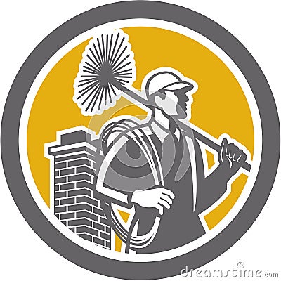 Chimney Sweeper Worker Retro Vector Illustration