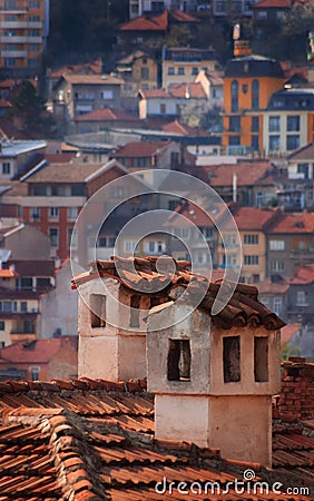 Chimneys and houses Stock Photo