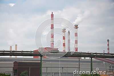 Chimneys in large chemical factory Stock Photo