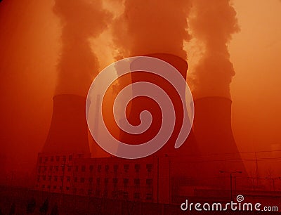 Chimneys of power station Stock Photo