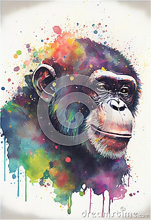 Chimp Chimpanzee watercolour illustration portrait Cartoon Illustration