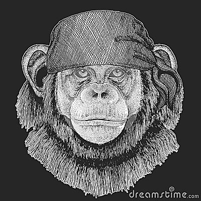 Chimpanzee, portrait. Monkey face. Ape head. Vector Illustration