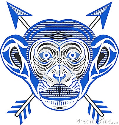Chimpanzee head in pop art style Cartoon Illustration