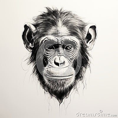 Chimpanzee Head: A Stunning Environmental Portraiture In Monochrome Stock Photo