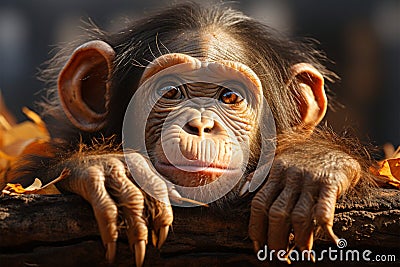 Chimpanzees sorrowful countenance hints at its underlying feelings of sadness and dejection Stock Photo