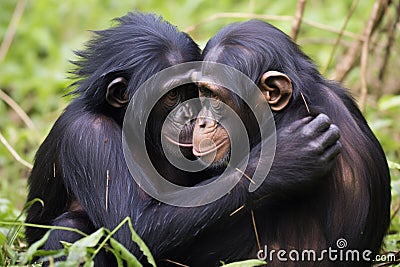 chimps grooming each other Stock Photo