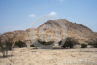 Chimu culture adobe pyramid in ruins from the year 1000 to 1370 AD later by the Incas Lambayeque Tucume Peru Stock Photo