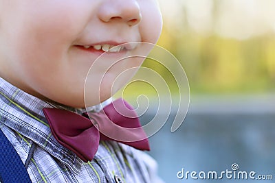 Chin and smiling mouth of little cute boy on bow tie Stock Photo