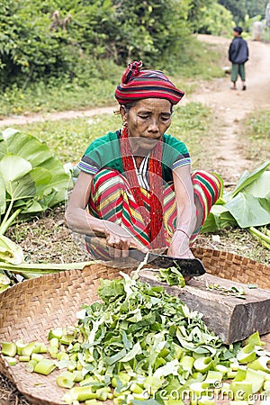 Chin tribe tattoed woman (Ngagah) Editorial Stock Photo