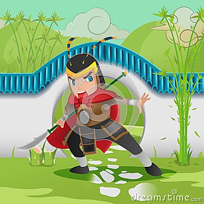 China Asia Armor Warrior Background Vector Illustration