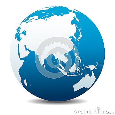 China and Asia, Far East Global World Icon Planet Earth Vector Illustration