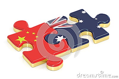 China and Australia puzzles from flags, 3D rendering Stock Photo