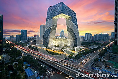 China Beijing City. China Central Television CCTV building night is very spectacular in Beijing, China Stock Photo