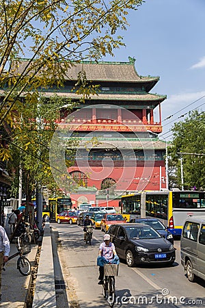China, Beijing. Drum Tower - the oldest building in Beijing Editorial Stock Photo