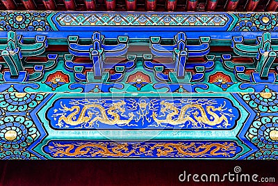 China, Beijing, Forbidden City Different design elements of the colorful buildings rooftops closeup details Stock Photo