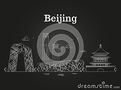 China beijing linear panoramic skyline vector illustration - asian city landscape Vector Illustration