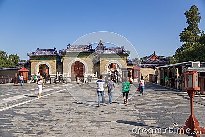 China, Beijing. Temple of Heaven (Tiantan), Three-arch gate Editorial Stock Photo