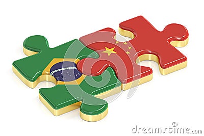 China and Brazil puzzles from flags, 3D rendering Stock Photo
