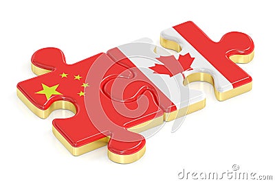 China and Canada puzzles from flags, 3D rendering Stock Photo