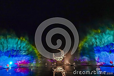 China Changchun Jingyuetan Music Fountain Water Dance Light Show Editorial Stock Photo