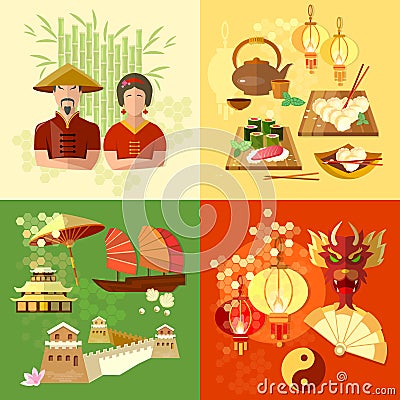 China Chinese culture and traditions set Vector Illustration