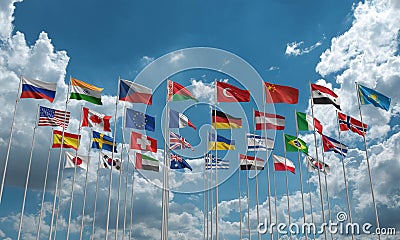 china chinese flag blue sky cloud background wallpaper copy space symbol business conflict government economy financial marketing Stock Photo