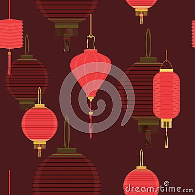 China Chinese Lantern Festival in Seamless Repeatable Pattern Vector Illustration