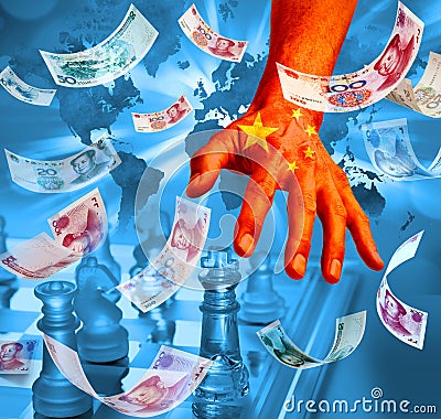 China Chinese Money Business Chess Strategy Tariffs Cartoon Illustration