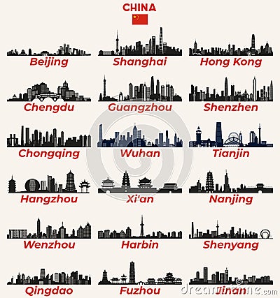 China cities skylines silhouettes vector set Vector Illustration