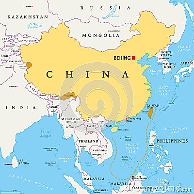 China, controlled and claimed regions, political map Vector Illustration