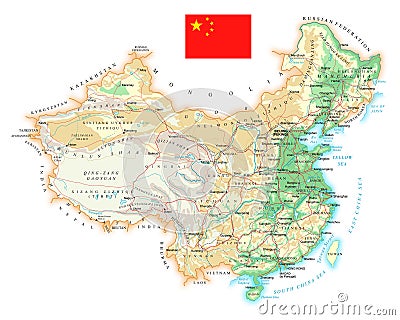 China - detailed topographic map - illustration Cartoon Illustration