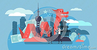 China economic growth and culture concept, flat tiny persons vector illustration Vector Illustration