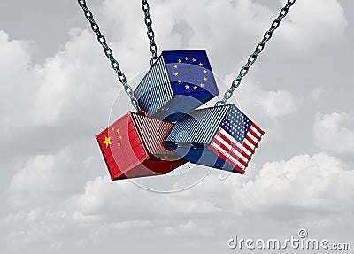 China Europe United States Trade War Cartoon Illustration