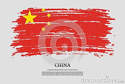 China flag with brush stroke effect and information text poster, vector Vector Illustration