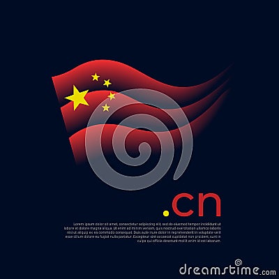 China flag. Colored stripes of the chinese flag on a dark background. Vector stylized design of national poster with cn domain Vector Illustration