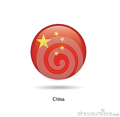 China flag - round glossy Vector Illustration